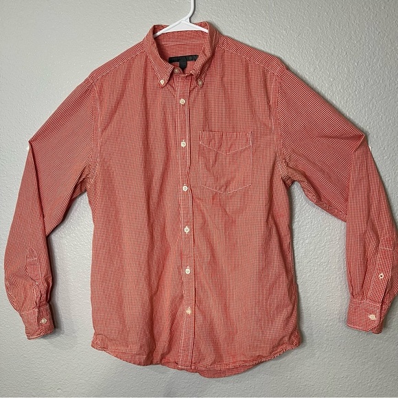 Old Navy Men's Orange/Red Gingham Button Down Shirt - Picture 1 of 4